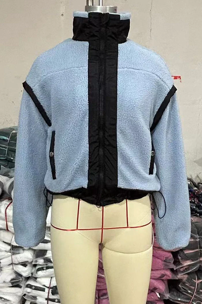 Jesusa | Casual patchwork outerwear with zip fastening and contrast stand-up collar - Image 17