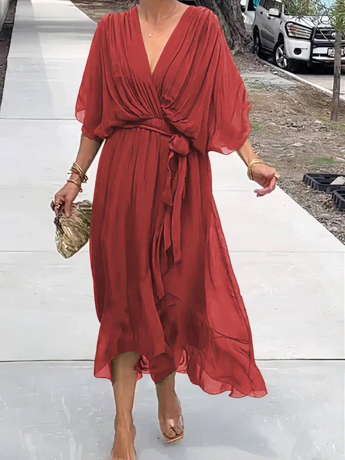 Jimena® | V-Neck Chiffon Dress - Image 9