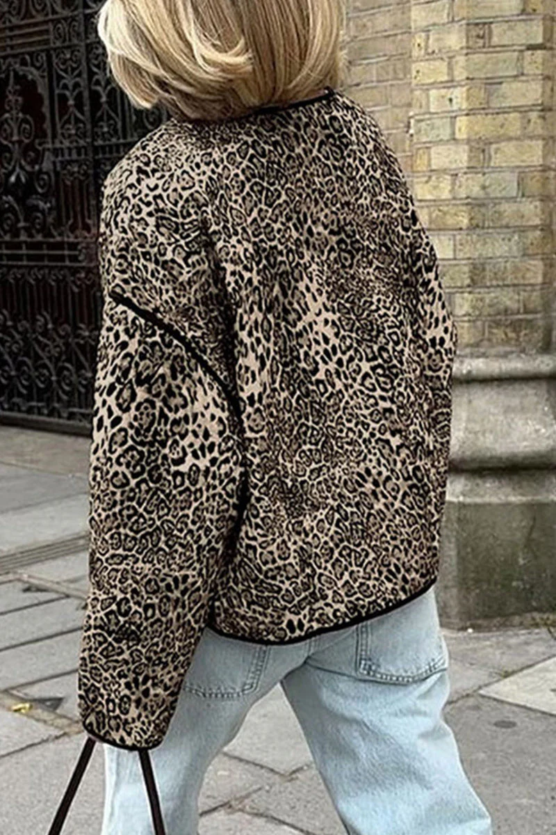 Joana | Casual street outerwear with leopard pocket patchwork and O-neck - Image 11