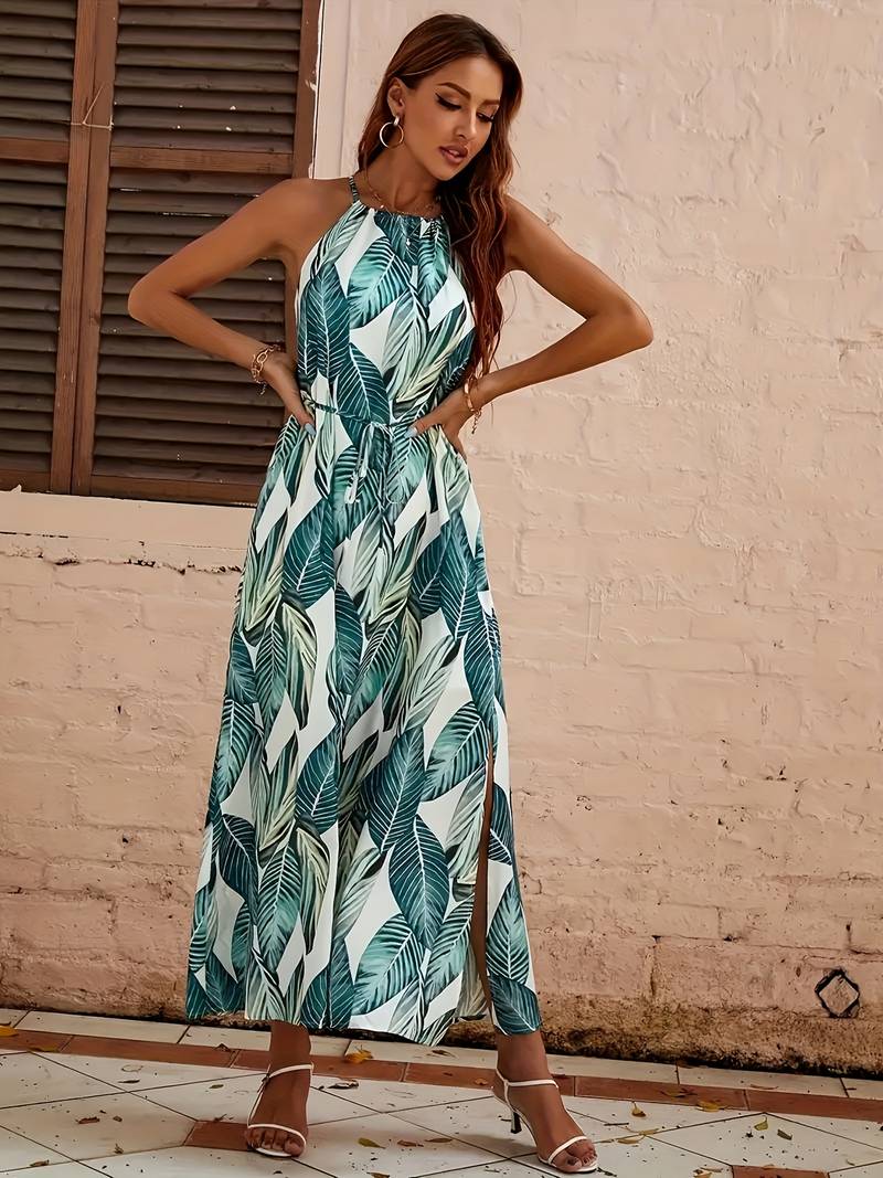 Jocelyn® | Halterneck Beach Dress With Leaf Pattern - Image 4