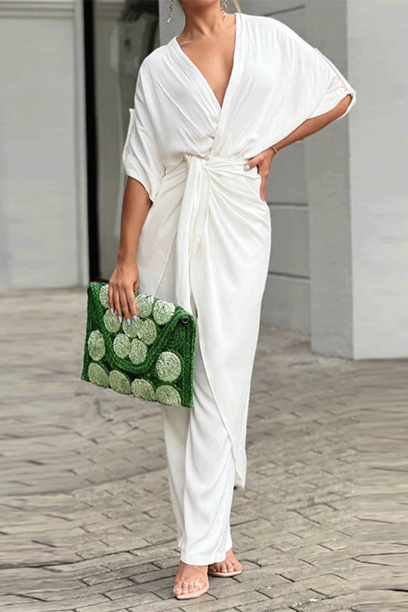 Johana | Casual solid color regular jumpsuits with frenulum and V-neck - Image 5