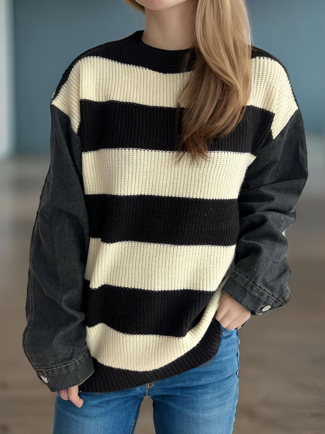 Johana | Contrasting long-sleeved sweater with a crew neck - Image 3