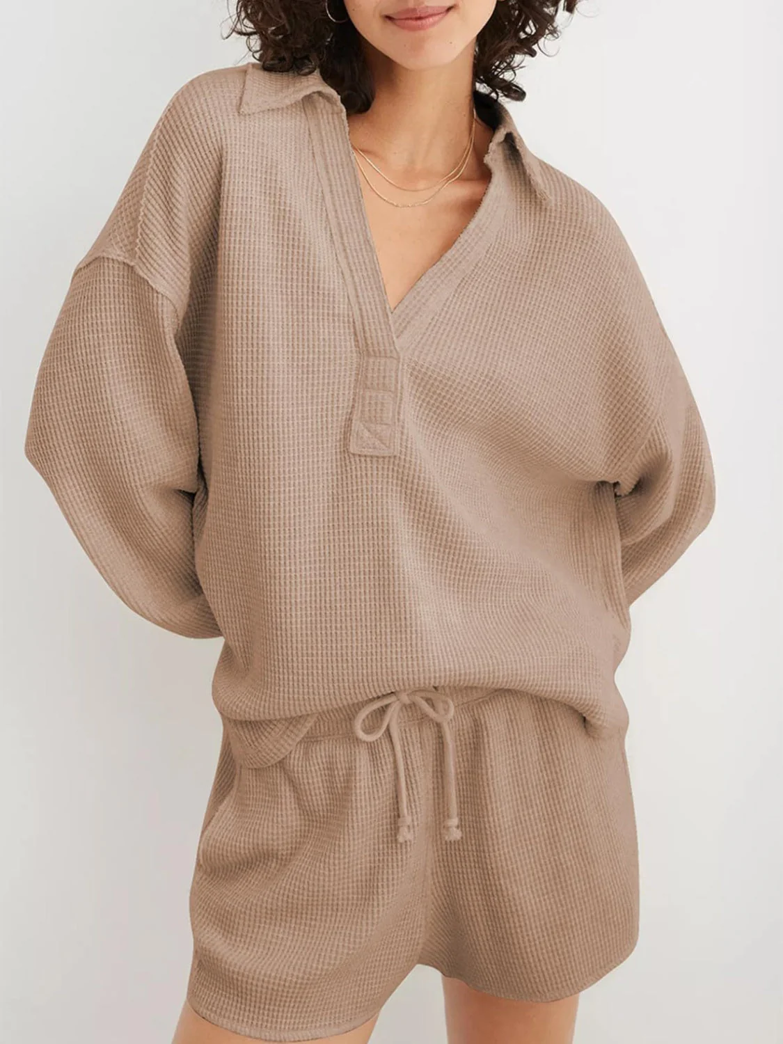 Johanna | Long sleeve waffle knit johnny collar sweatshirt - Image 2