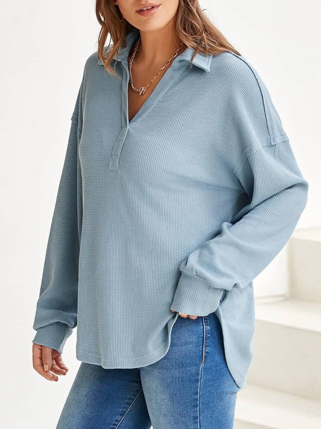 Johanna | Long sleeve waffle knit johnny collar sweatshirt - Image 21