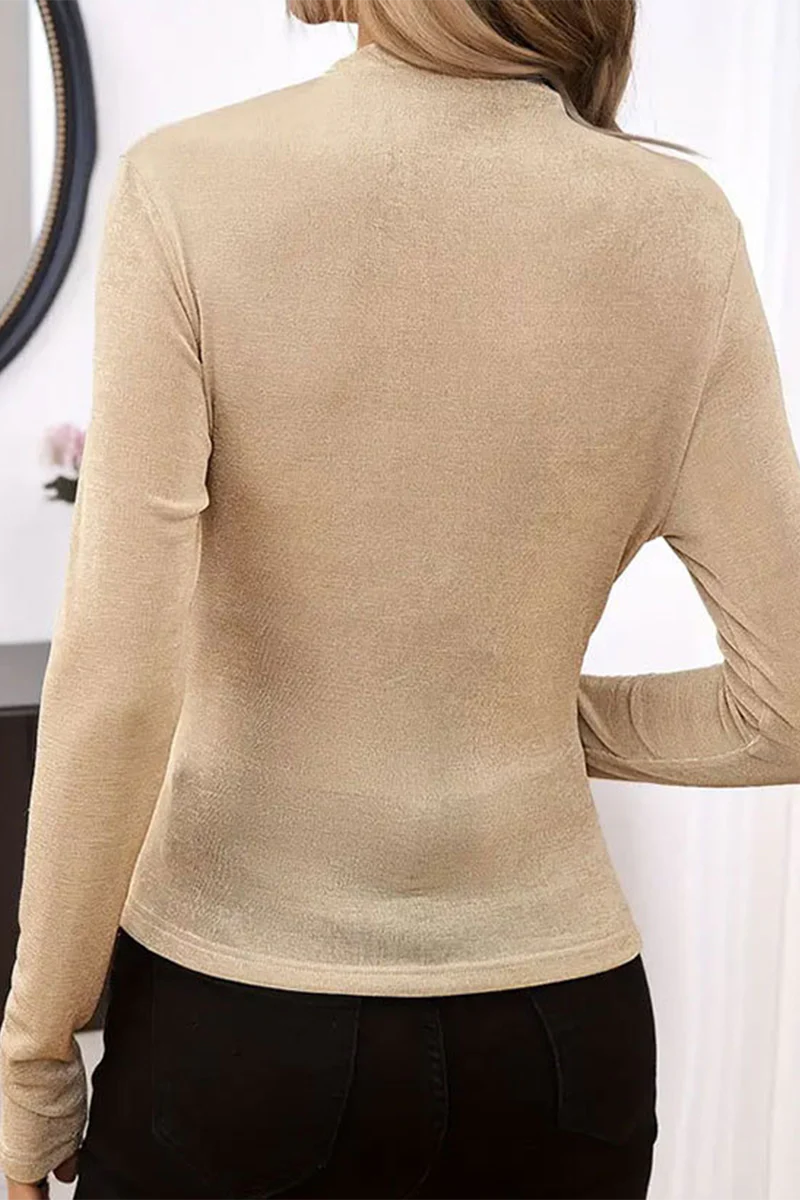 Josefa | Casual solid color ruched tops with stand-up collar - Image 6