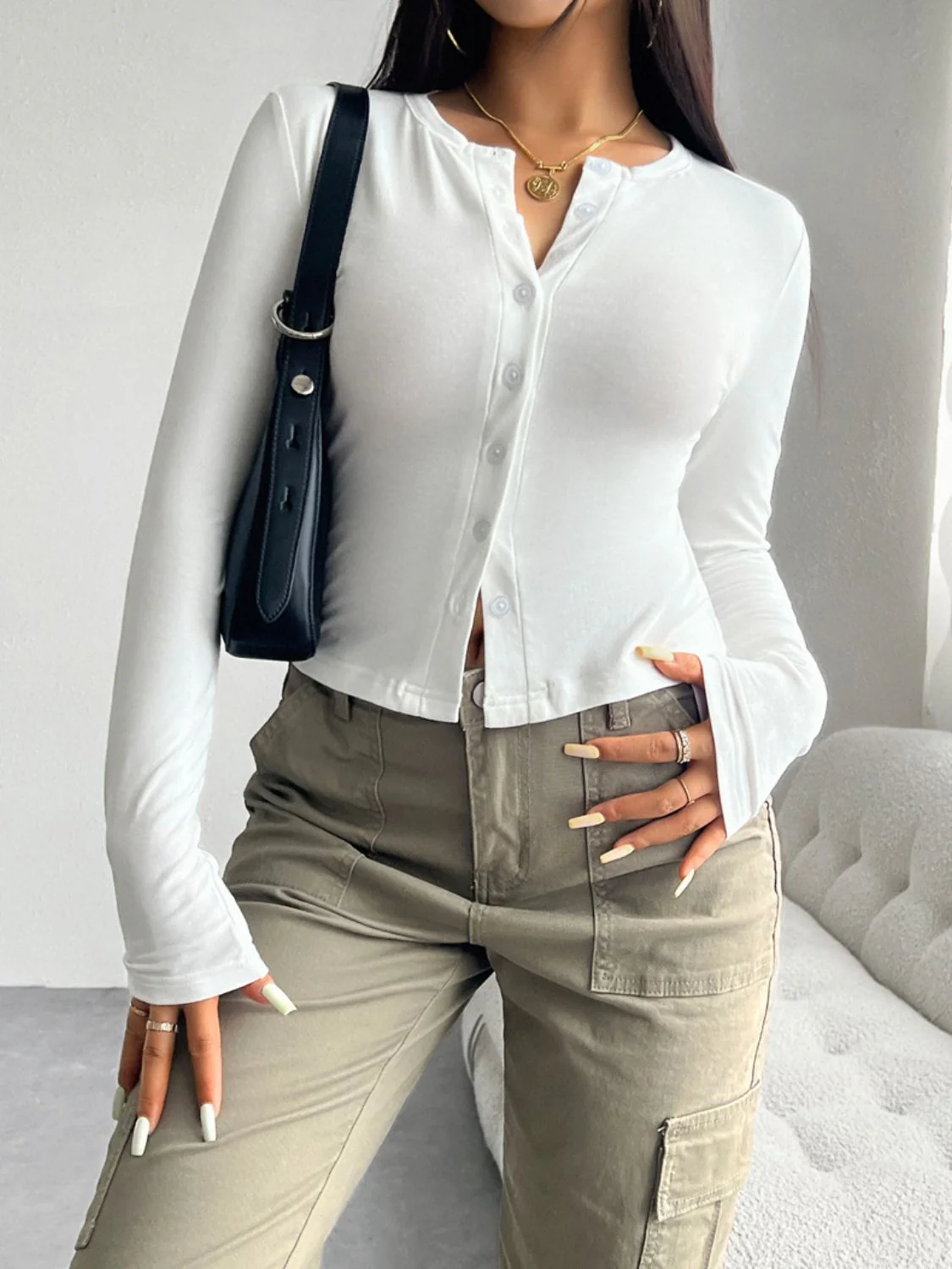 Josefa | Long sleeve t-shirt with buttons - Image 6