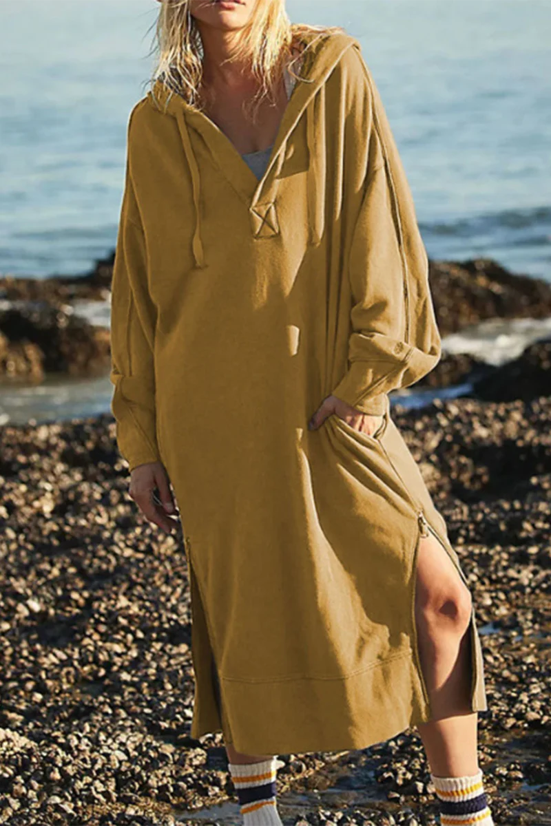 Josefina | Casual daily long sleeve dresses with pocket slit and hood - Image 2
