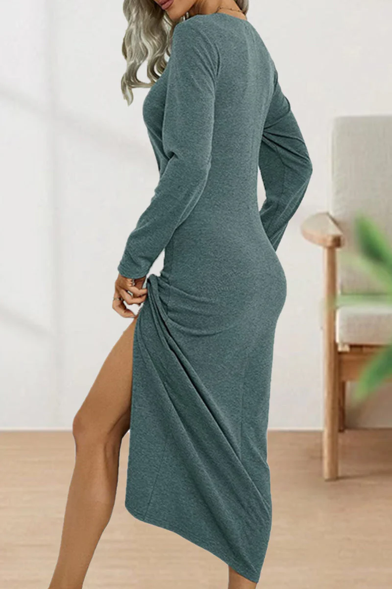 Josefina | Cute, elegant, plain O-neck shift dresses with pleats - Image 17