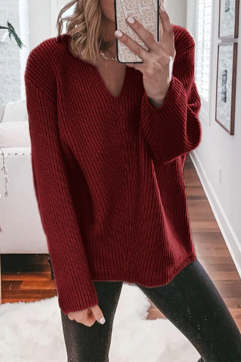 Josephine | Casual solid color V-neck sweaters - Image 13