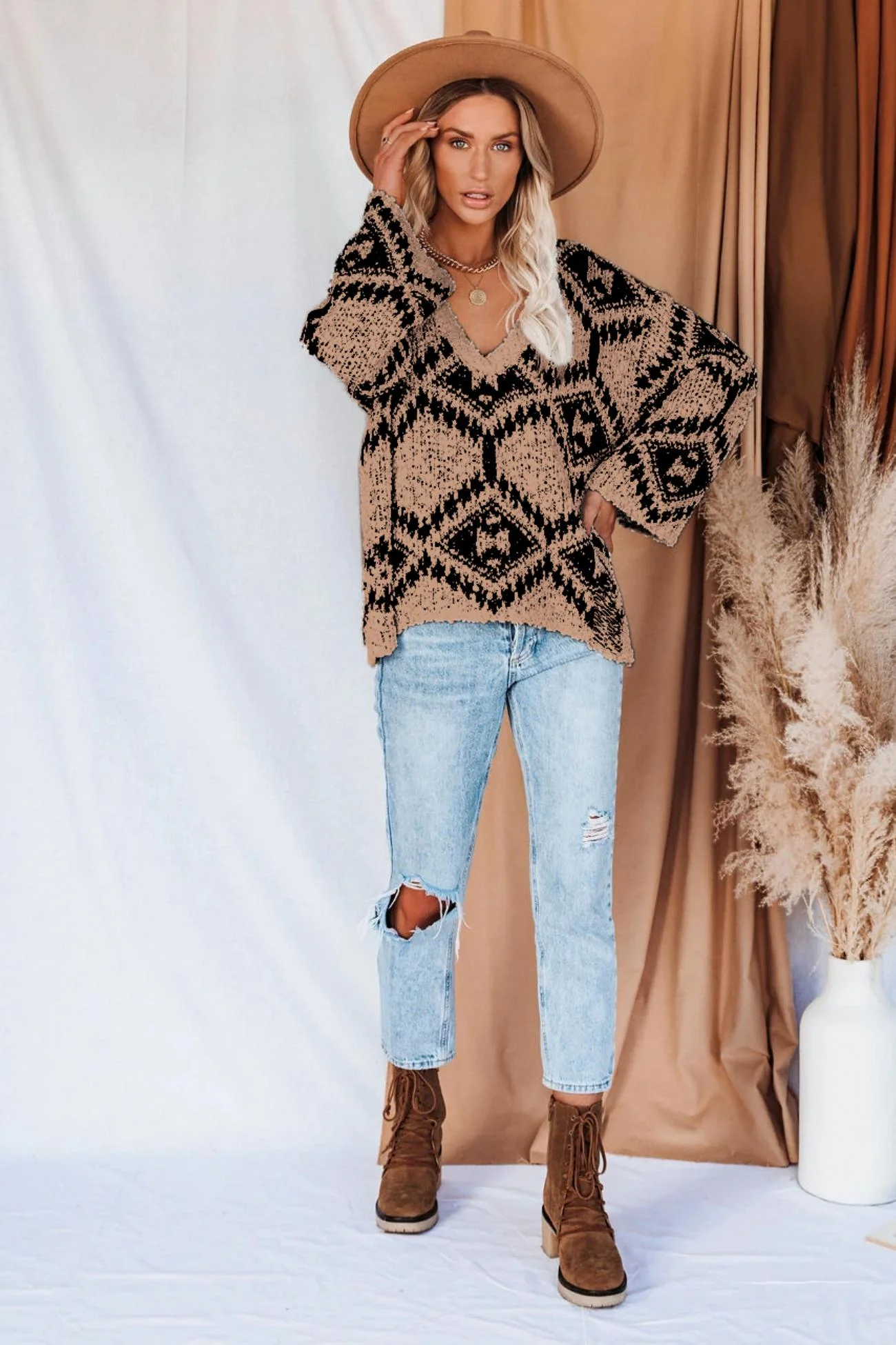 Juana | Intarsia knit V-neck top - Image 2