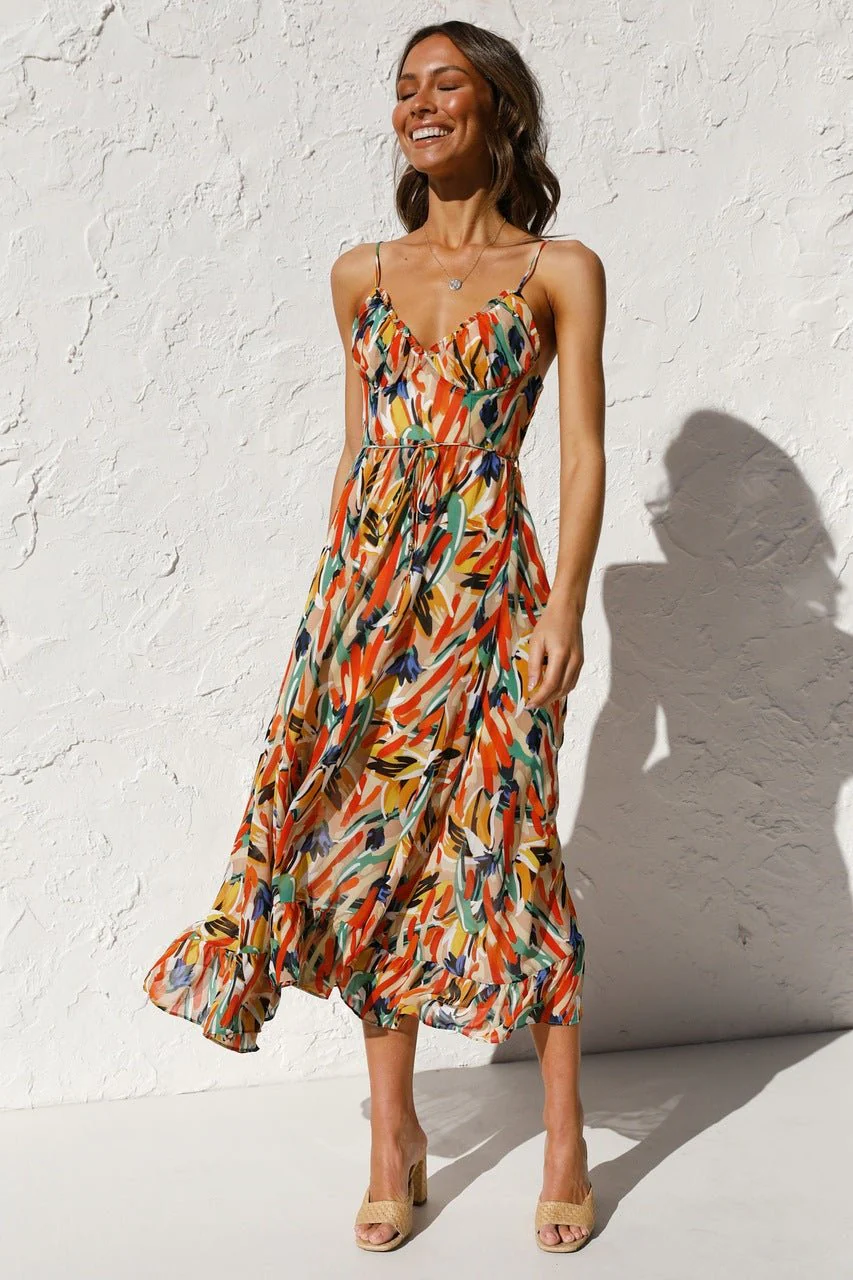 Juana® | Printed Midi Summer Dress With Ruffle Trim