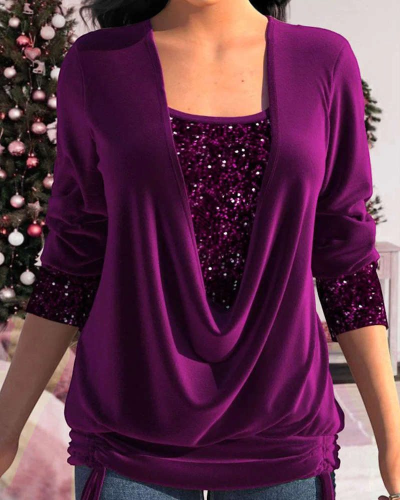 Judith® | Sequin Top With A Deep V-Neck - Image 3