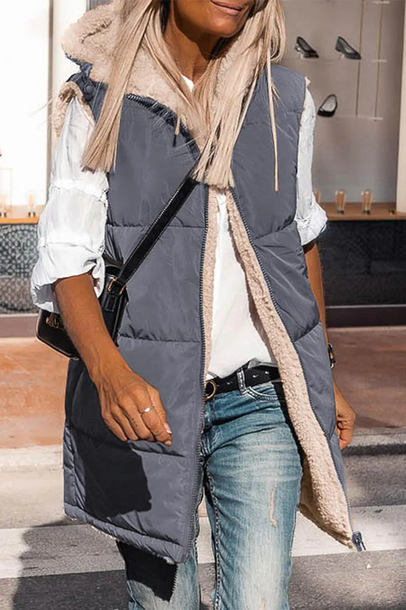 Julia | Casual solid patchwork tops with hooded collar - Image 3