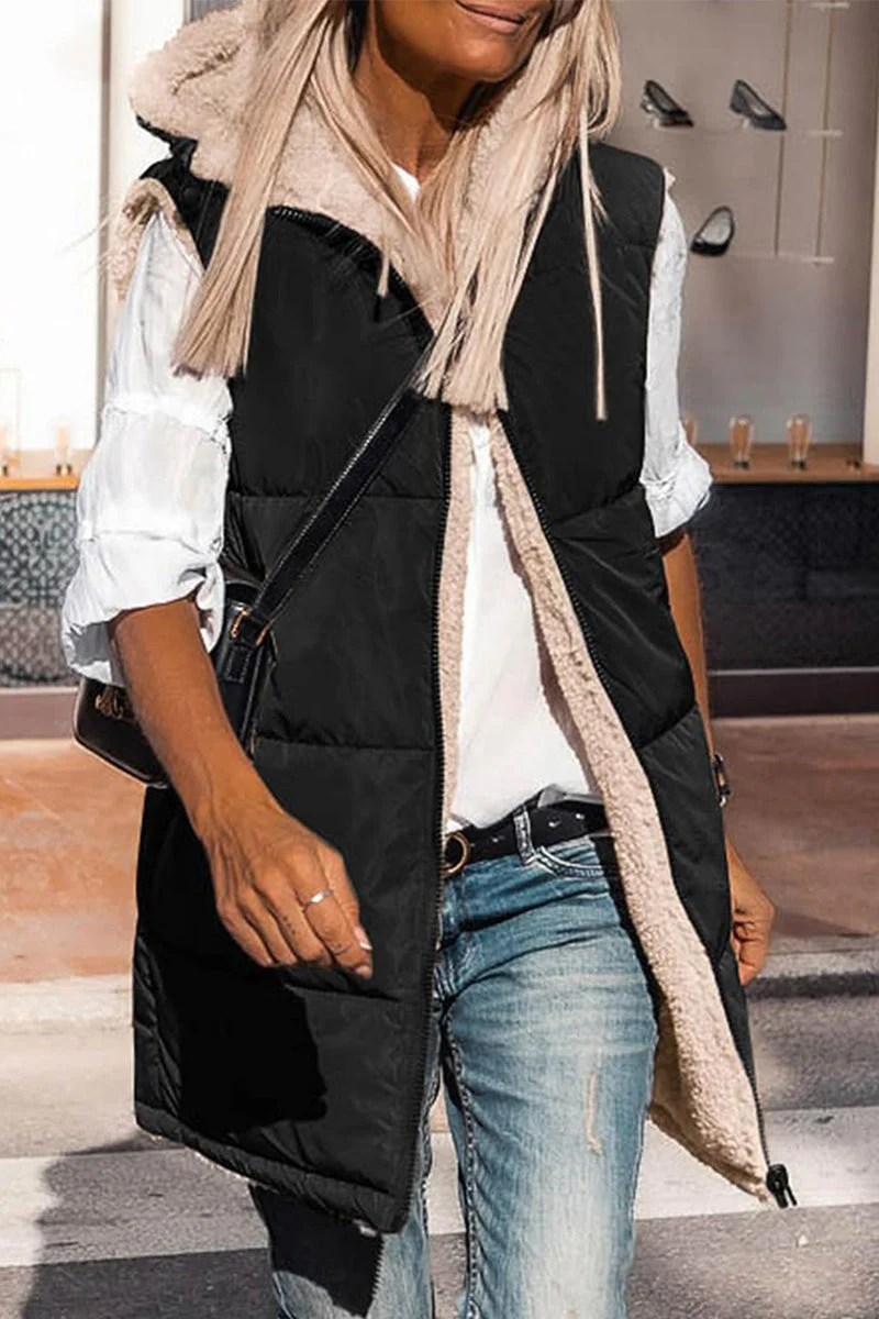 Julia | Casual solid patchwork tops with hooded collar - Image 9
