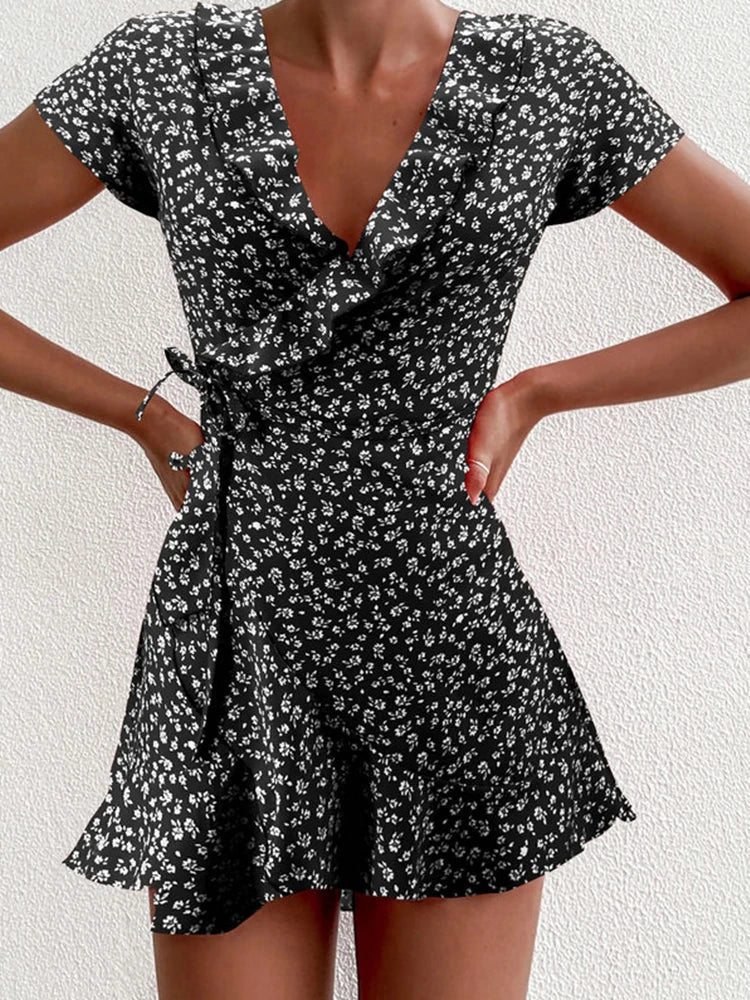 Julia® | Elegant Floral Mini Dress With V-Neck And A-Line Design - Image 2