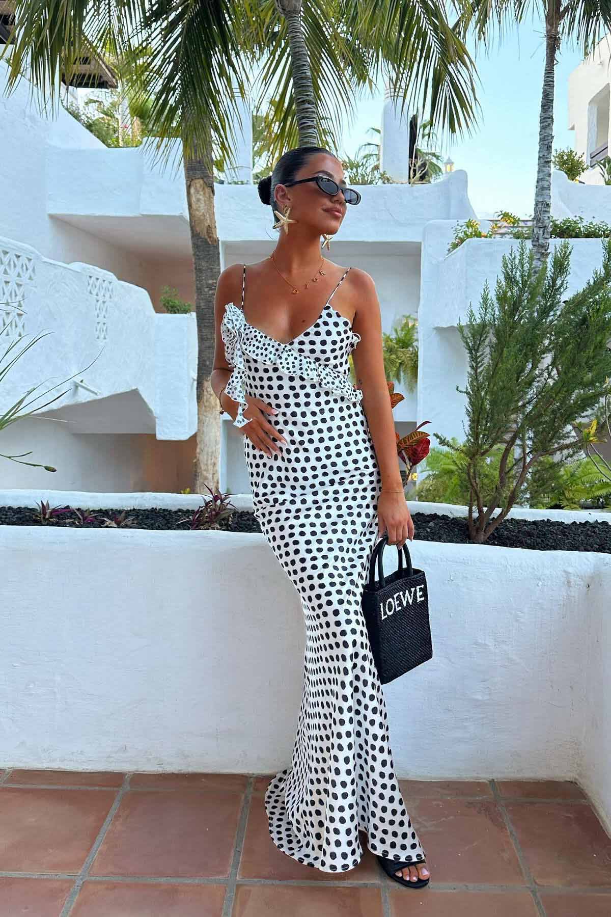 Julia® | Imaginative, Dotted, Ruffled Guipure Lace Strap Maxi Dress