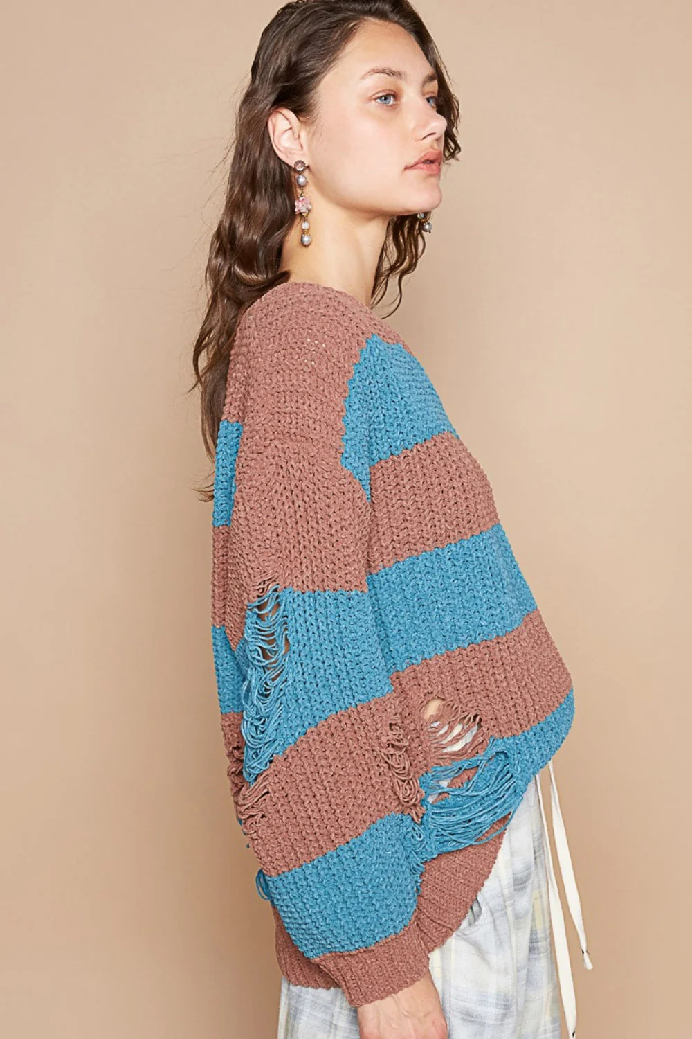 Julia | Striped, long-sleeved sweater with a used look - Image 3