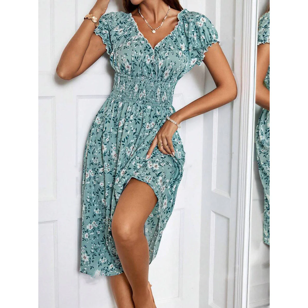 Julia® | Women'S Floral Midi Dress With Elastic Waist And Ruffle Details - Image 4