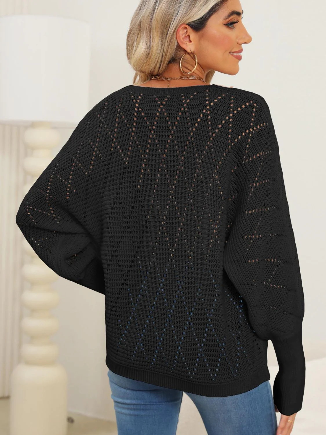Juliana | Long sleeve sweater with V-neck and lace detail - Image 2