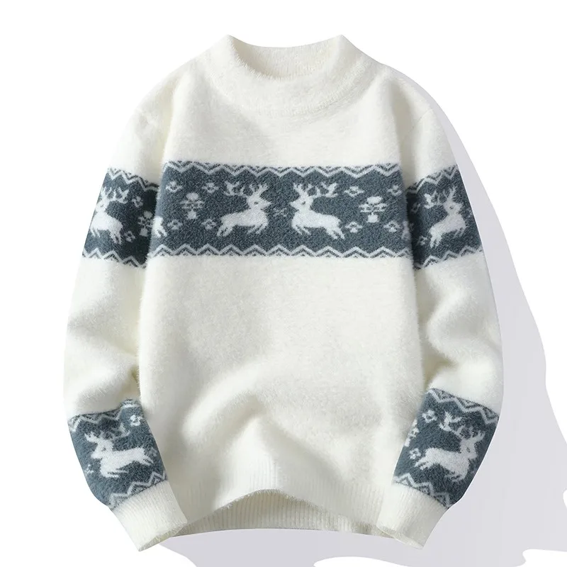 Julieta | Warm knitted sweater with a Christmas deer print for men - Image 2
