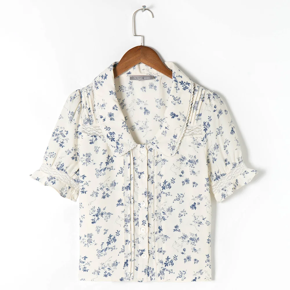 Justina® | Blouse With Floral Pattern And Lace Hem - Image 4