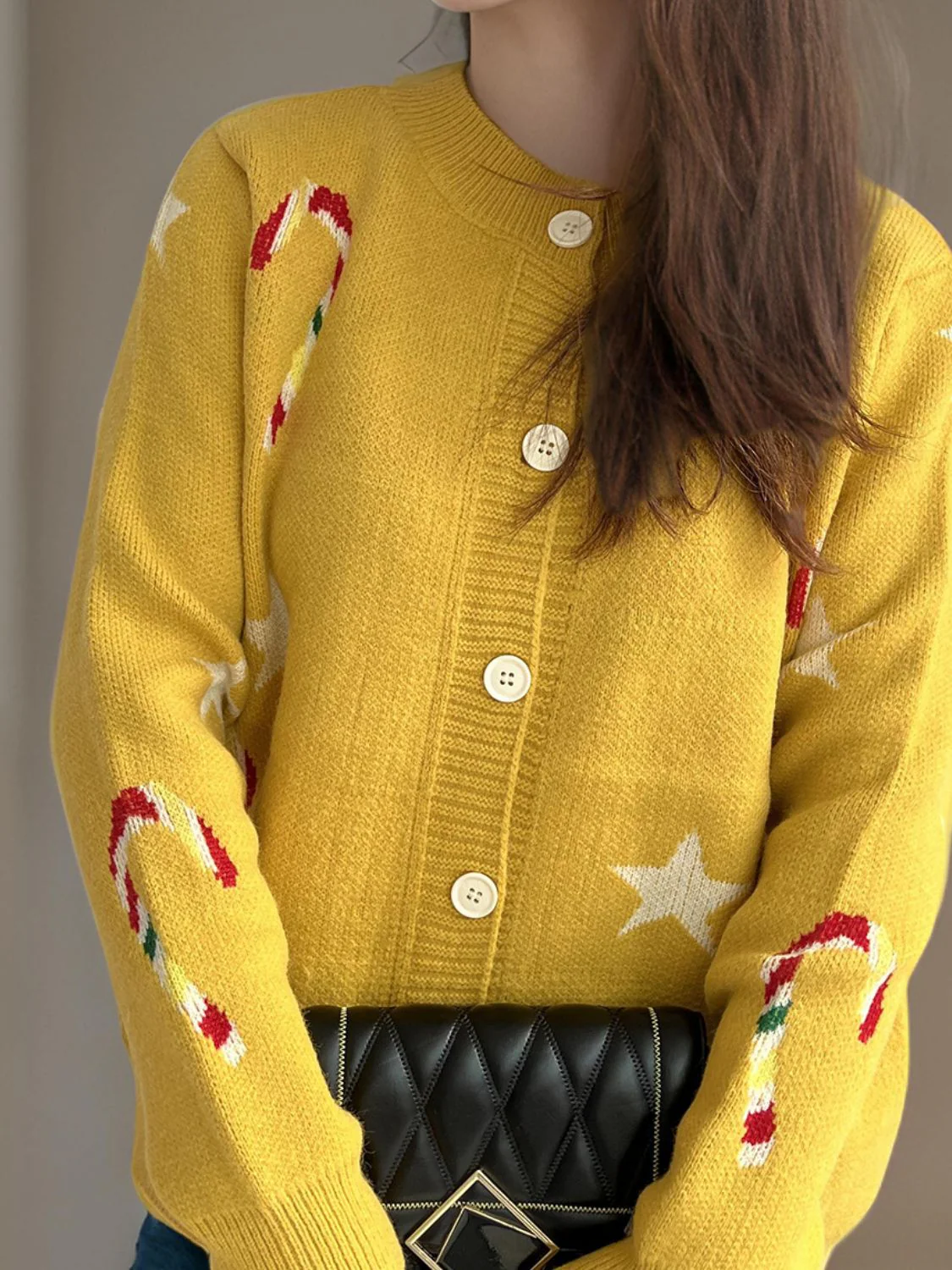 Justina | Candy Cane & Star button-front long-sleeved cardigan. - Image 13