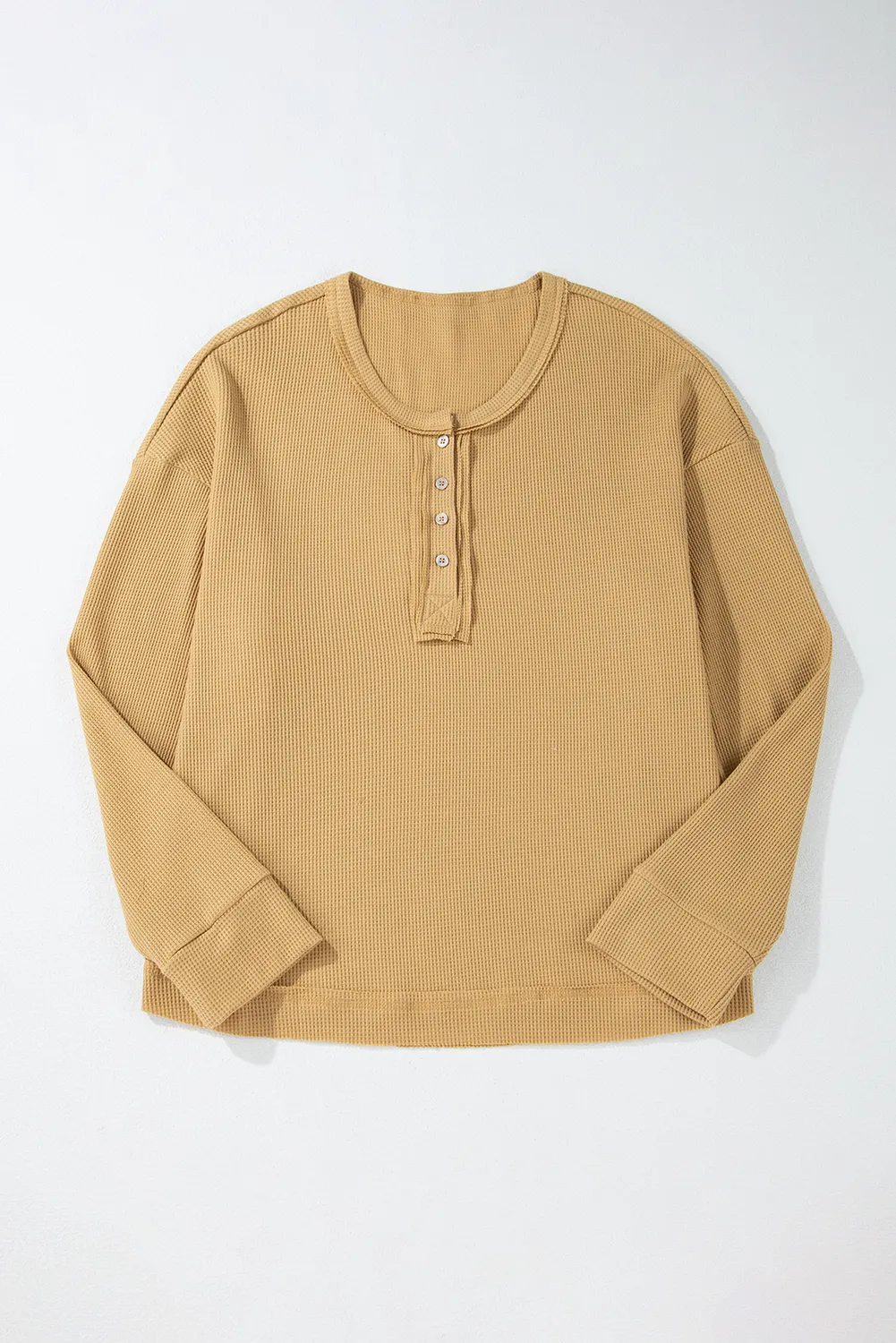 Jutta | Half button waffle knit crew neck top - Image 7