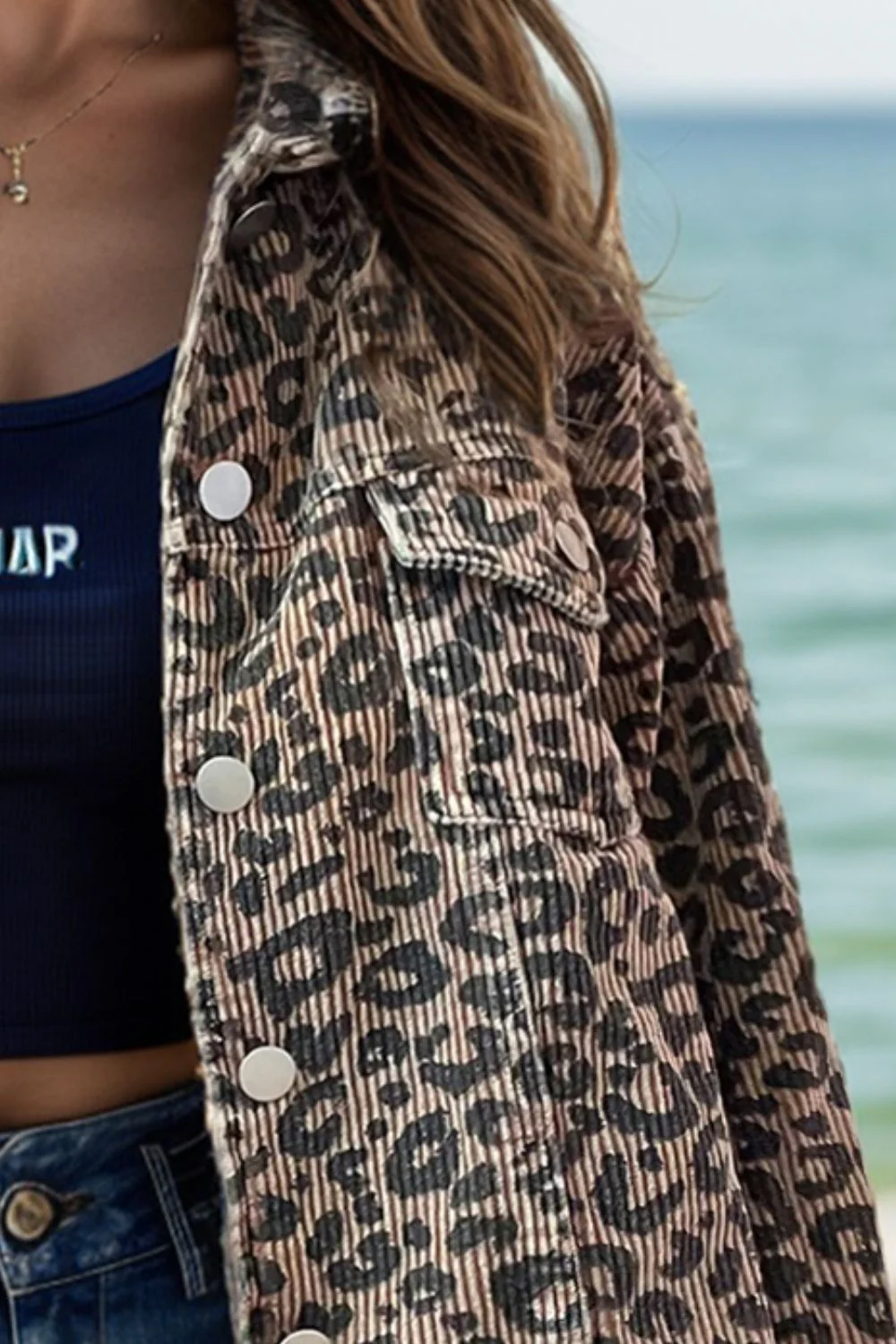 Jutta | Long sleeve leopard print button down jacket - Image 2