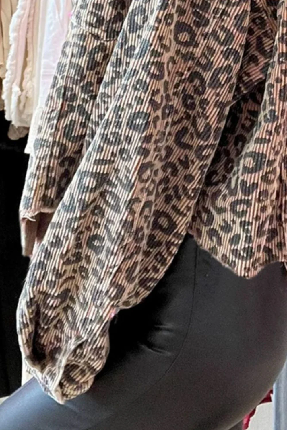 Jutta | Long sleeve leopard print button down jacket - Image 3
