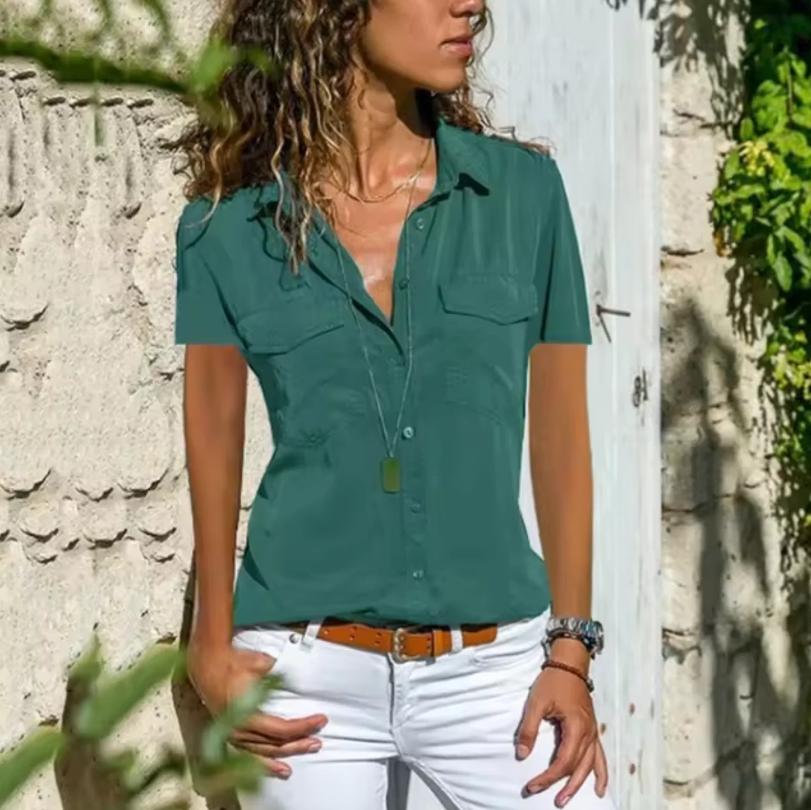 Kara® | Solid Color Short Sleeve Top - Image 2