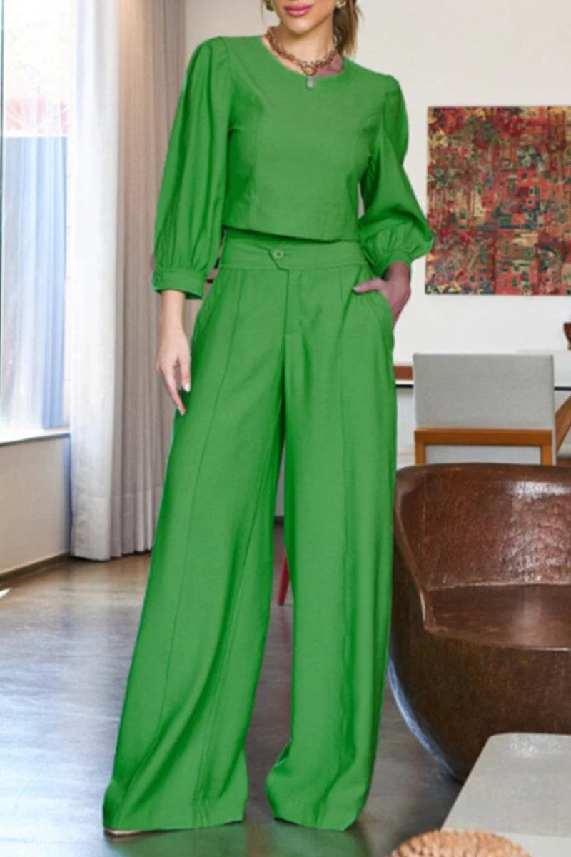 Karen | Elegant, plain two-piece suit with an O-neck and long sleeves - Image 3