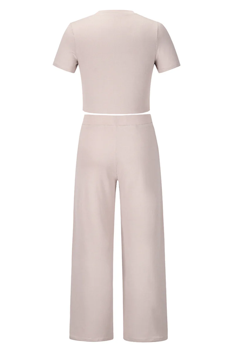Karen | Fashion Solid Patchwork O Neck Short Sleeve Two Pieces - Image 9