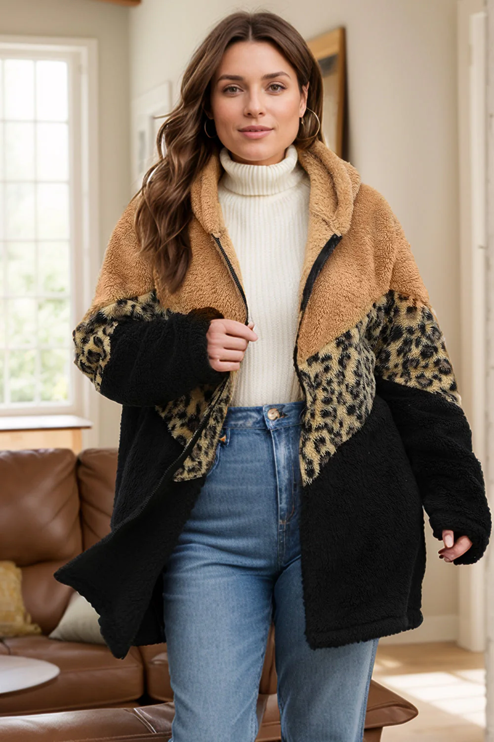 Karen | Plus size leopard print hooded outerwear