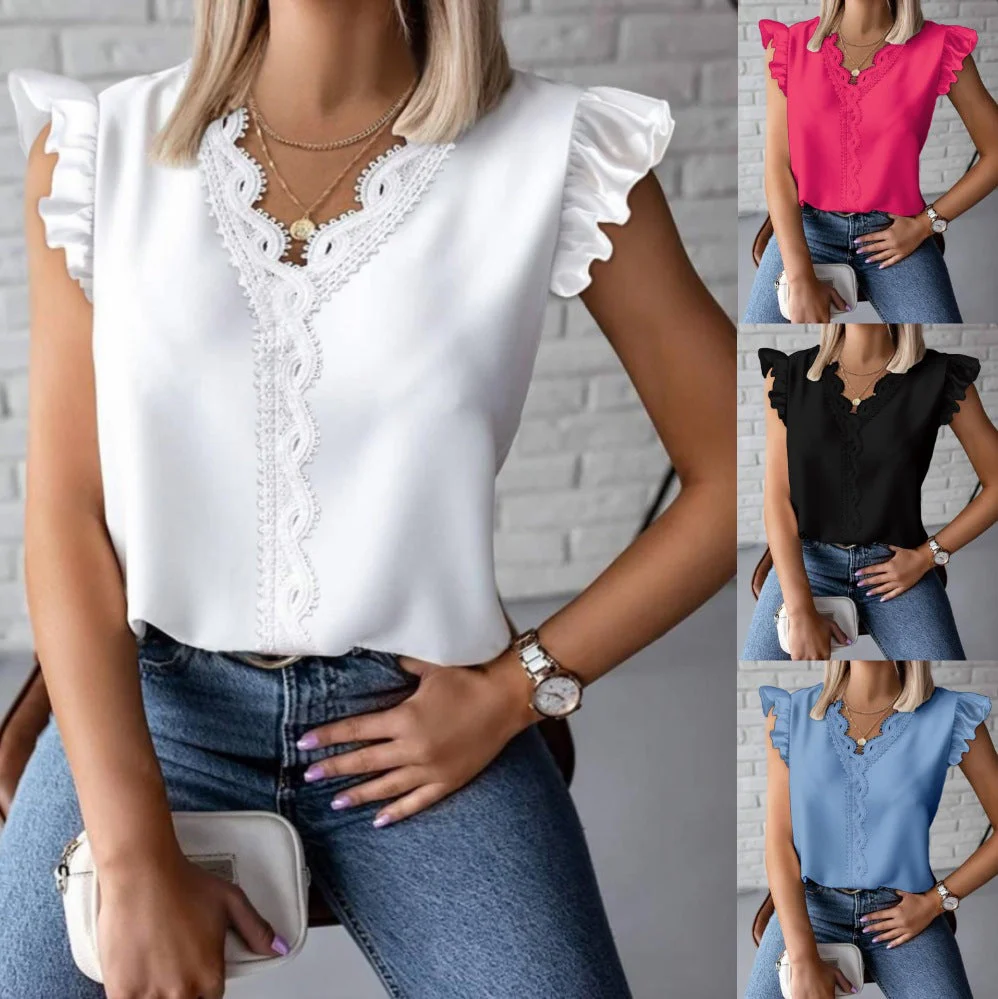 Karen® | Women'S Blouse With Ruffle Hems And Fine Lace Accents - Image 2