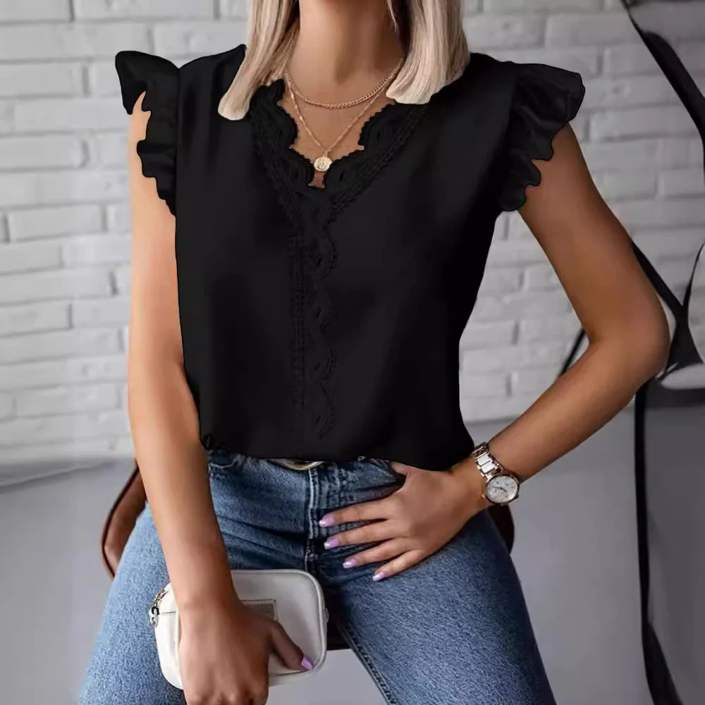 Karen® | Women'S Blouse With Ruffle Hems And Fine Lace Accents - Image 4