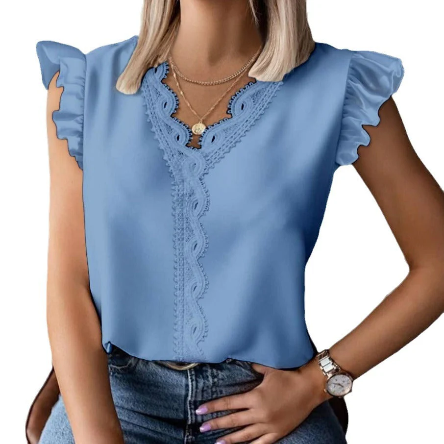 Karen® | Women'S Blouse With Ruffle Hems And Fine Lace Accents - Image 5