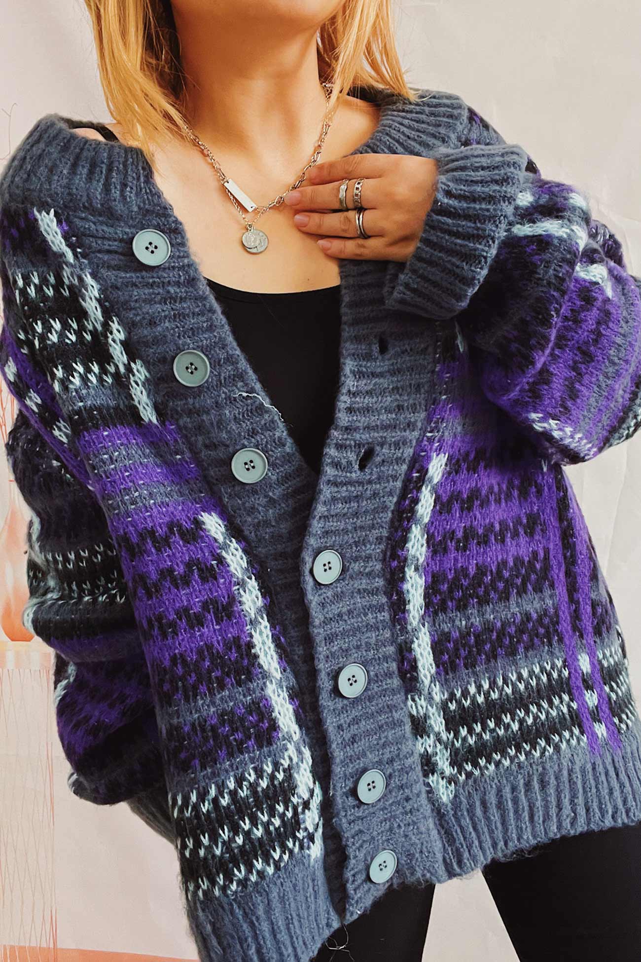 Karin | Vintage cardigan with contrast stripes