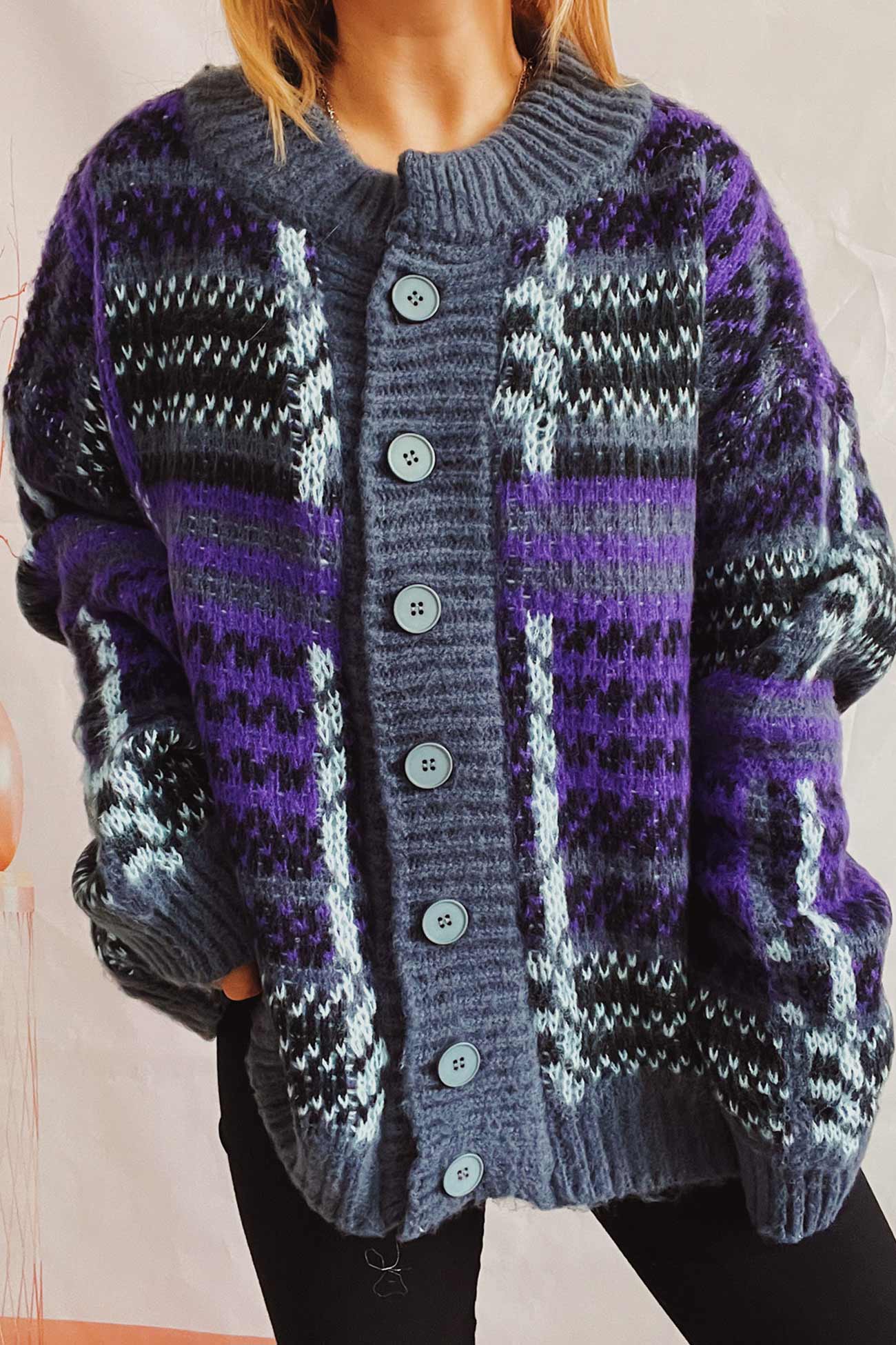 Karin | Vintage cardigan with contrast stripes - Image 2