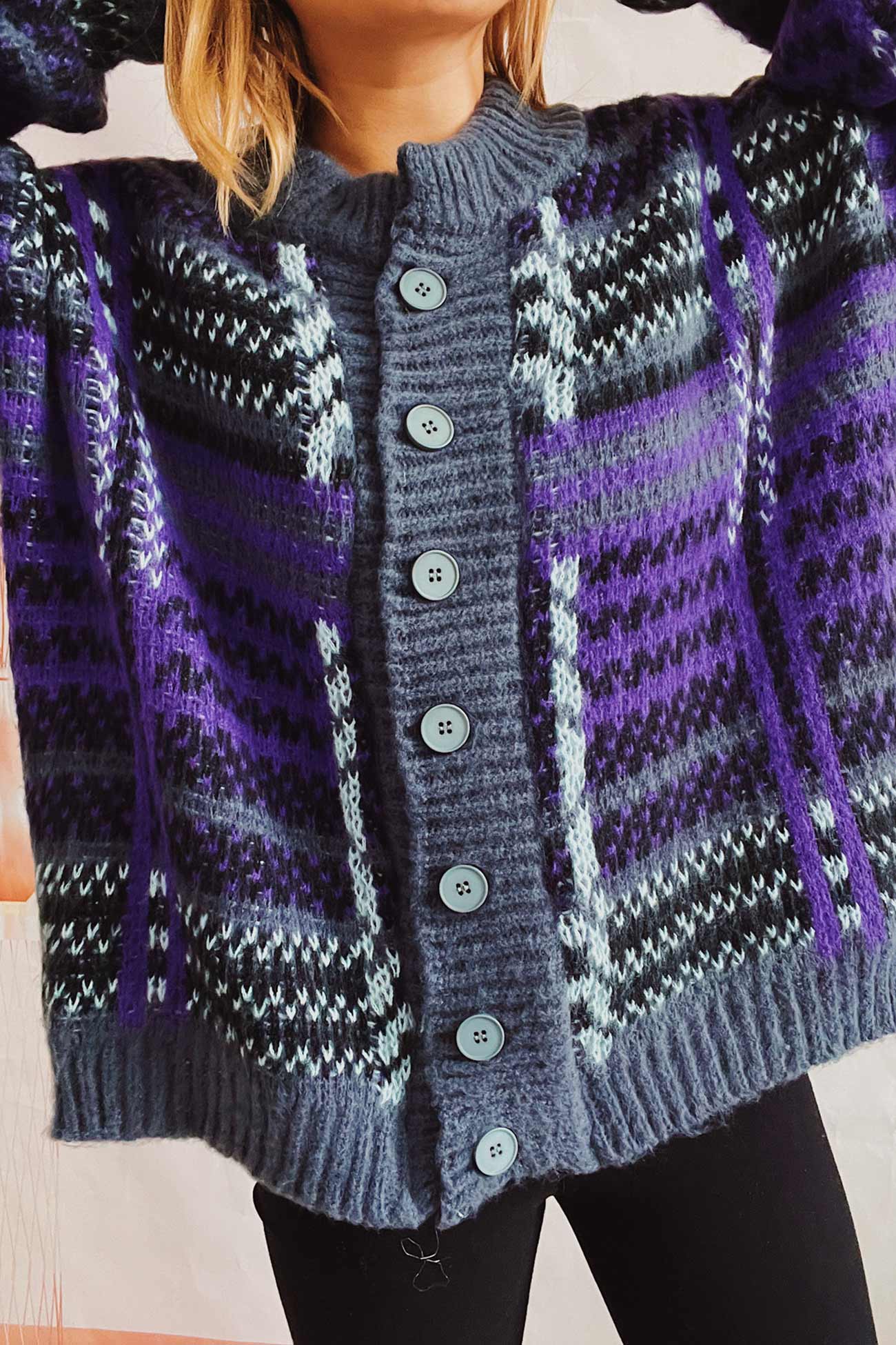 Karin | Vintage cardigan with contrast stripes - Image 4