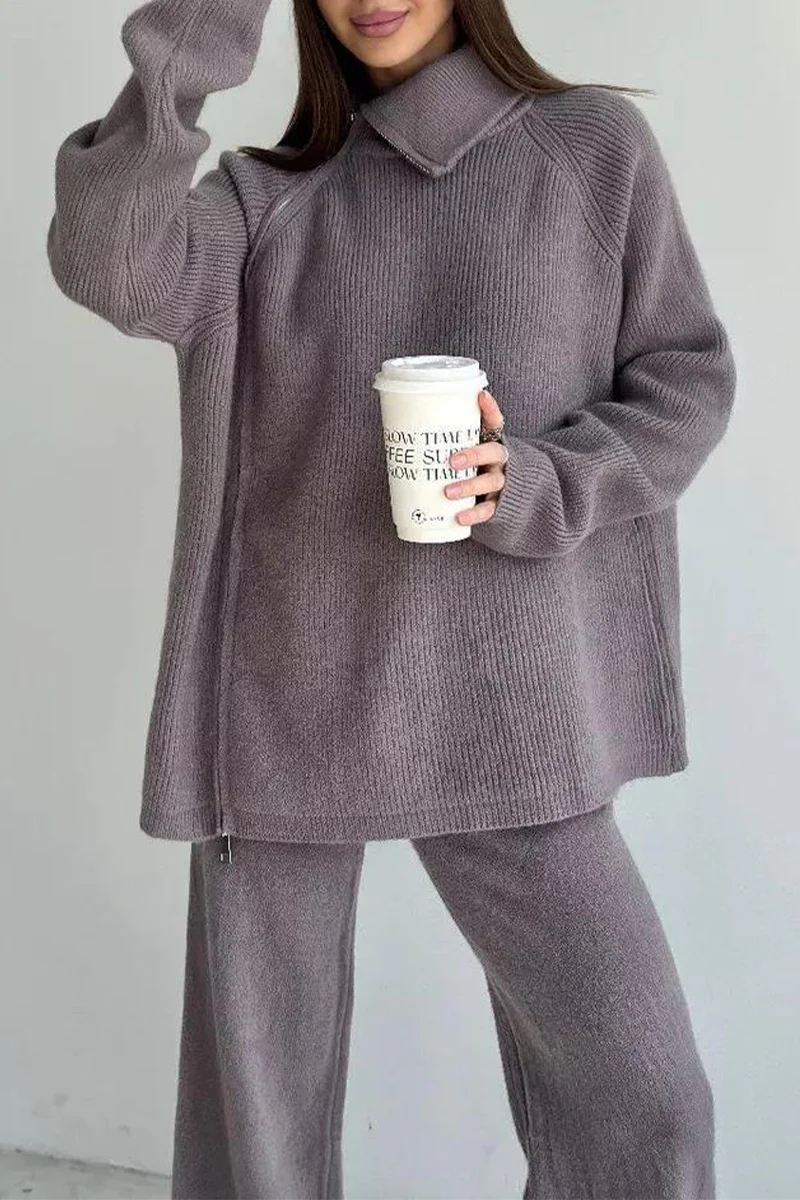 Karla | Casual daily long sleeve two piece suit with zip collar - Image 12