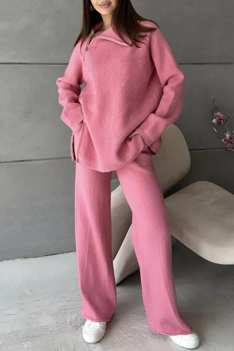 Karla | Casual daily long sleeve two piece suit with zip collar - Image 3