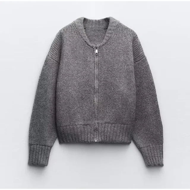 Karla® | Gray O-neck knitted women's sweater, fashion jacket