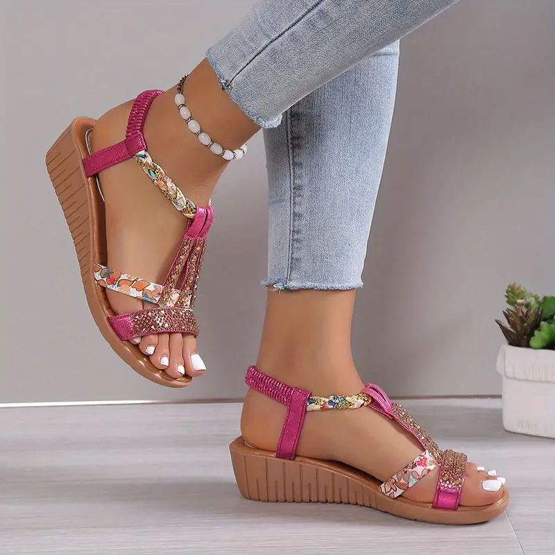 Kasia® | Boho Glam Rhinestone Braided Wedge Sandals - Image 3