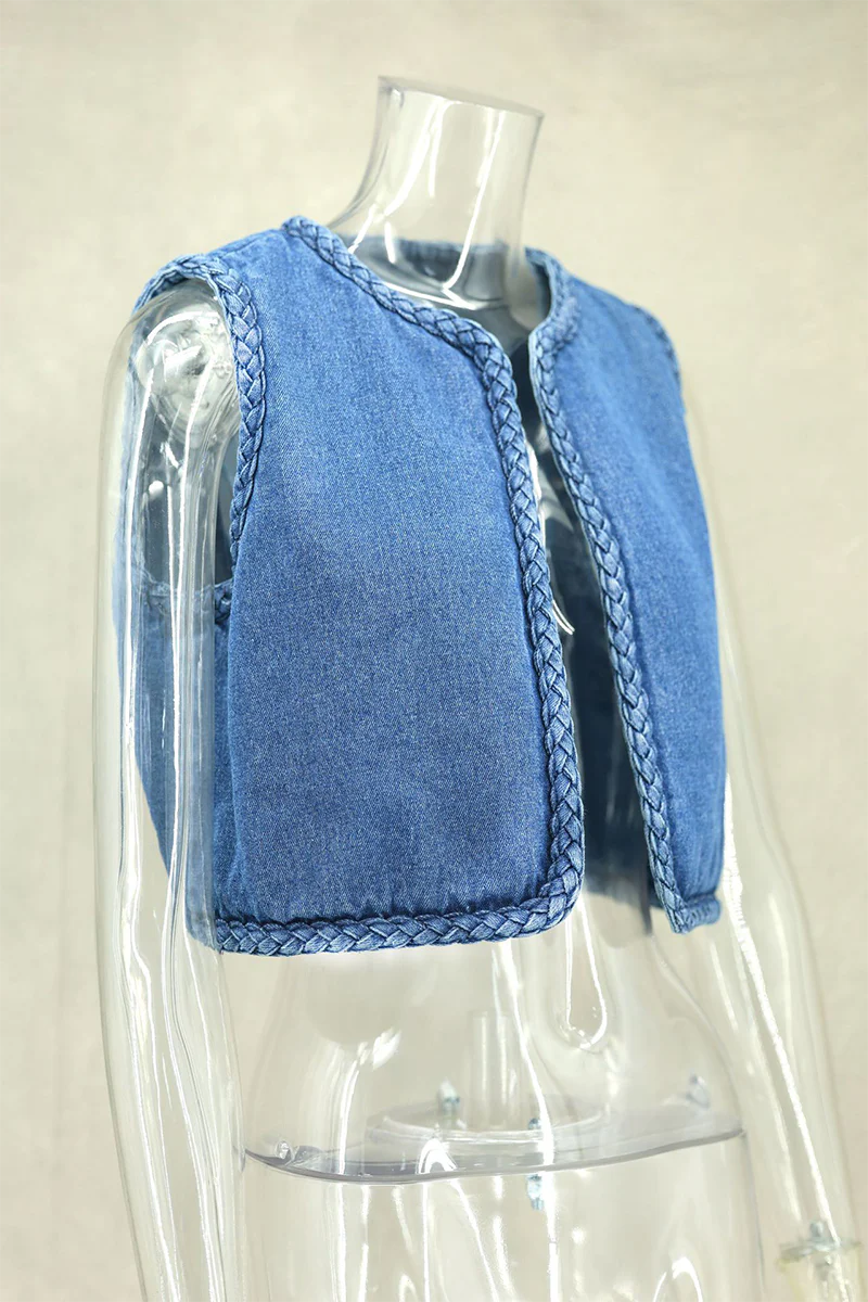 Katarina | Casual plain woven vest with O-neck - Image 5