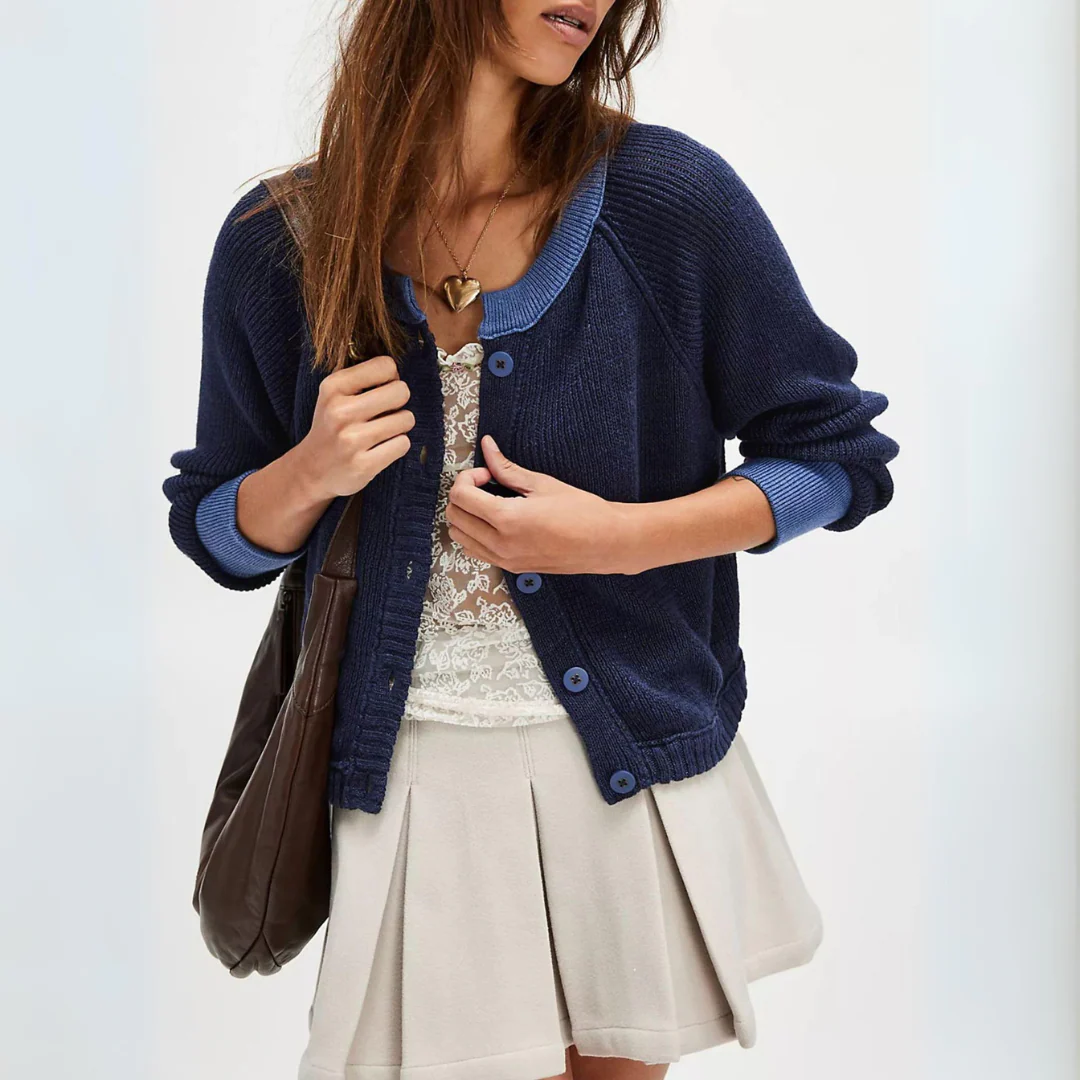 Katia | Cozy cardigan with contrasting stripes and button placket - Image 4