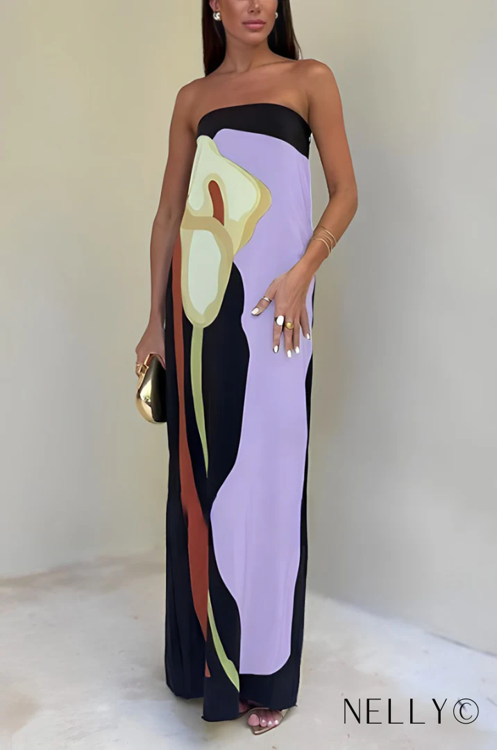 Katia® | Strapless Color Block Print Maxi Dress - Image 4