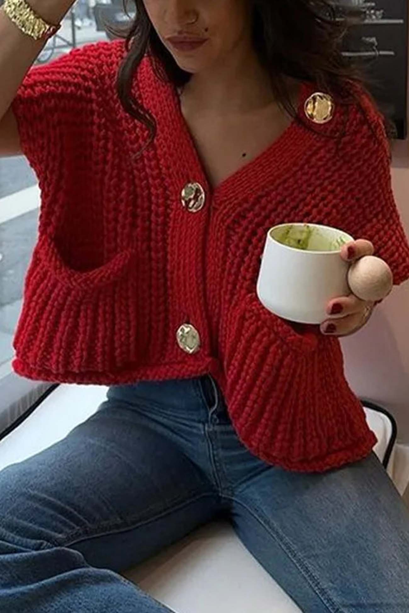 Katinka | Cardigan with a button placket at the front and sleeveless pockets - Image 5