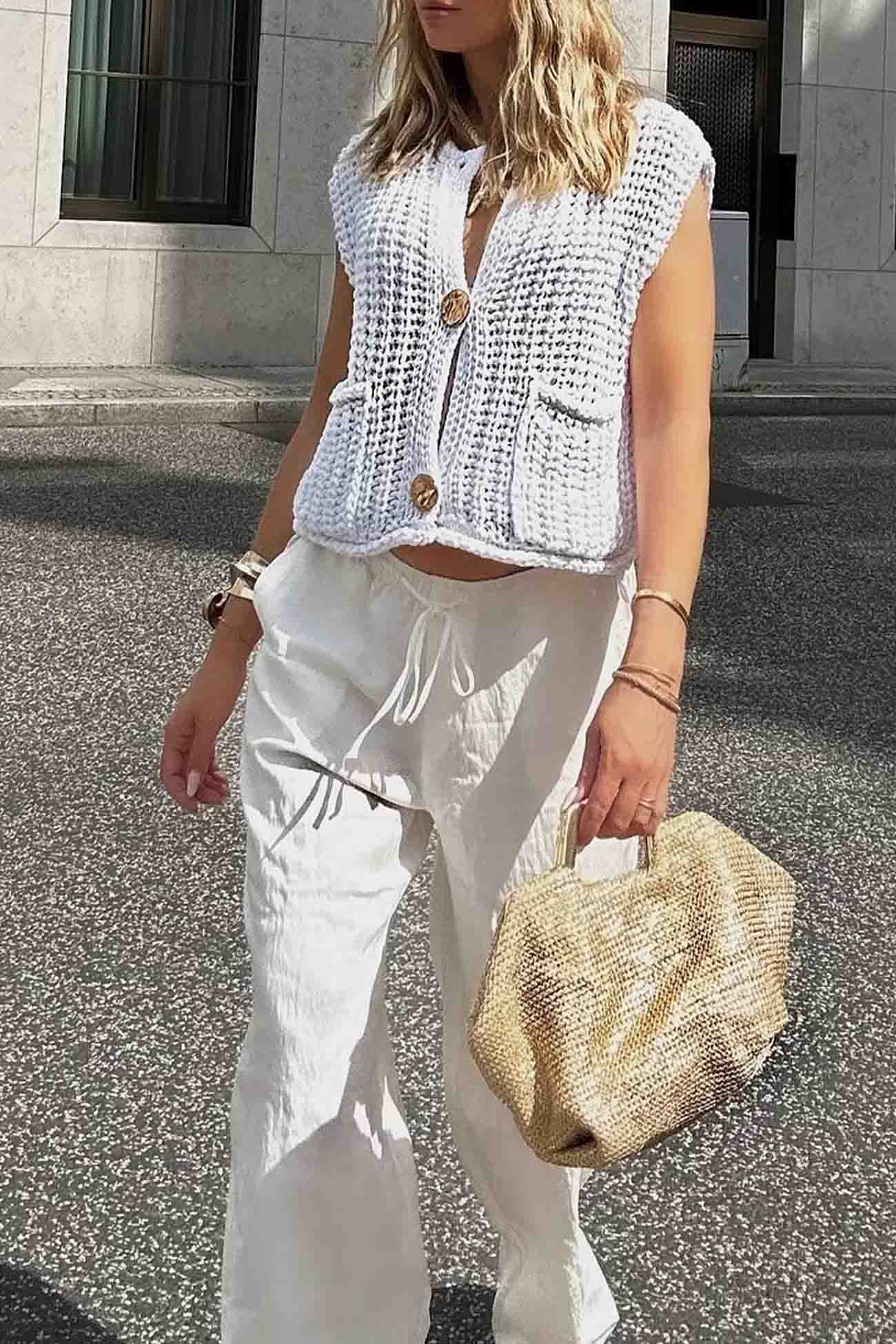 Katinka | Cardigan with a button placket at the front and sleeveless pockets - Image 9