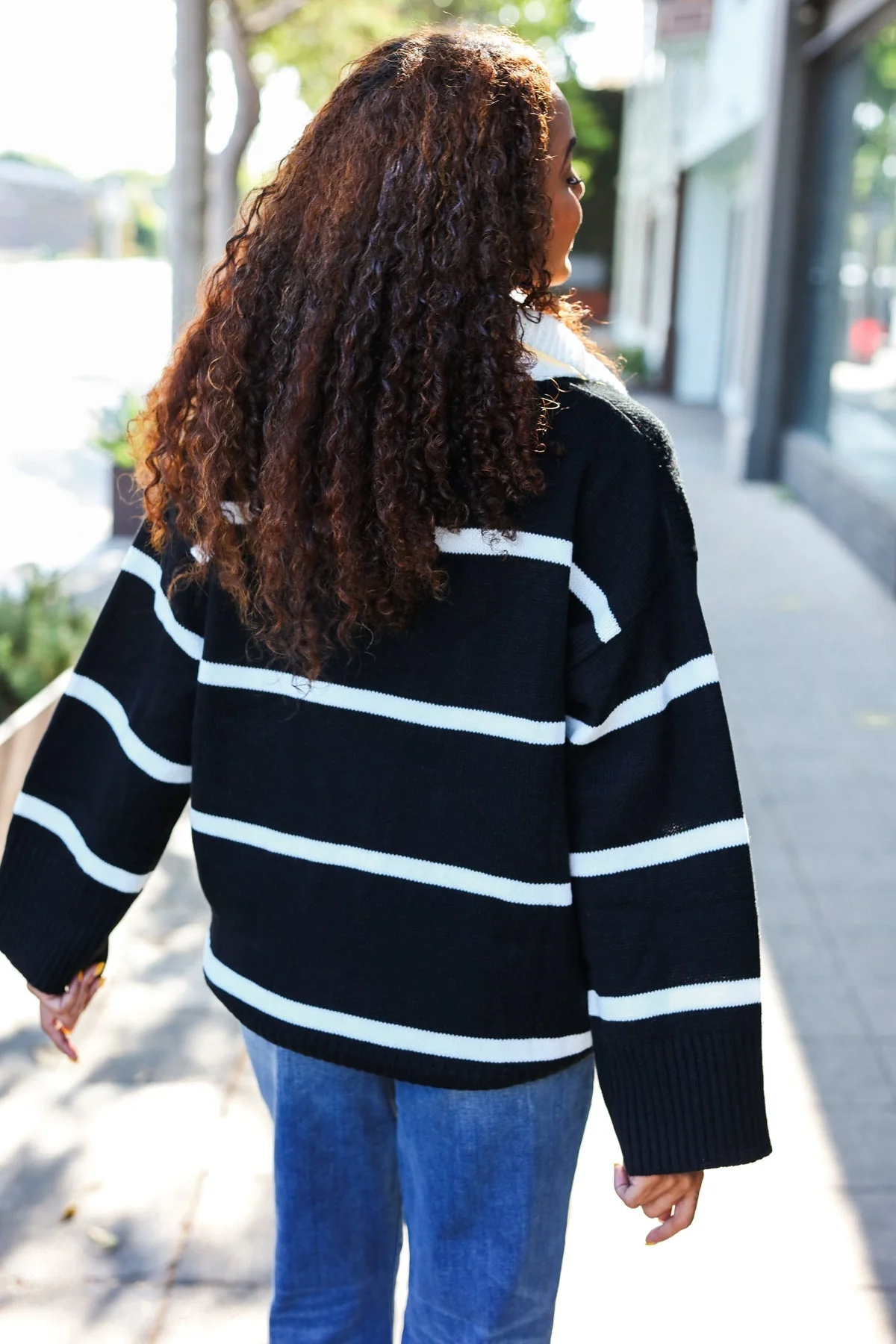 Katja | Fall For You black stripe oversized notched collar sweater - Image 3