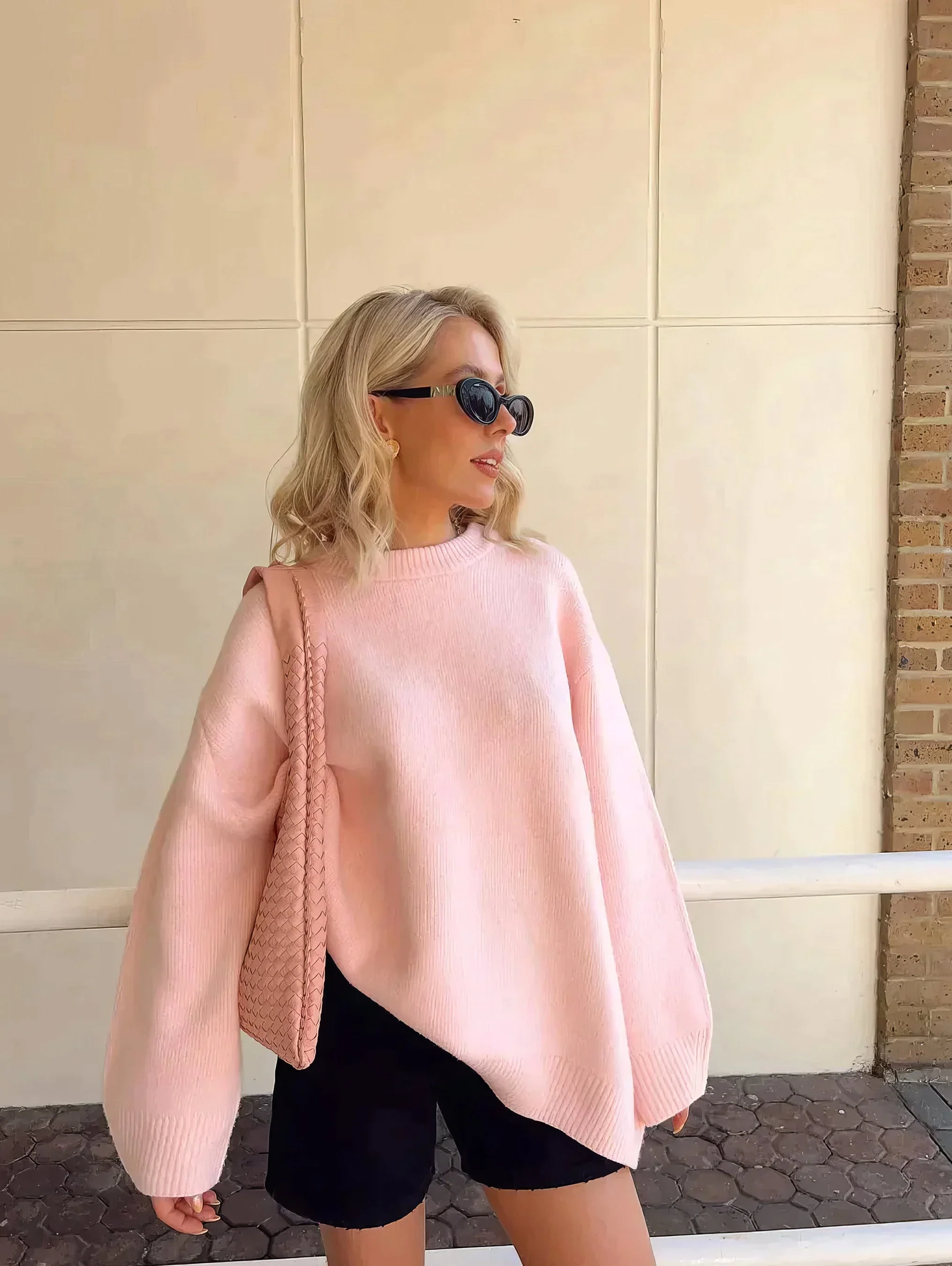 Katrien | Pink crew neck sweater for women
